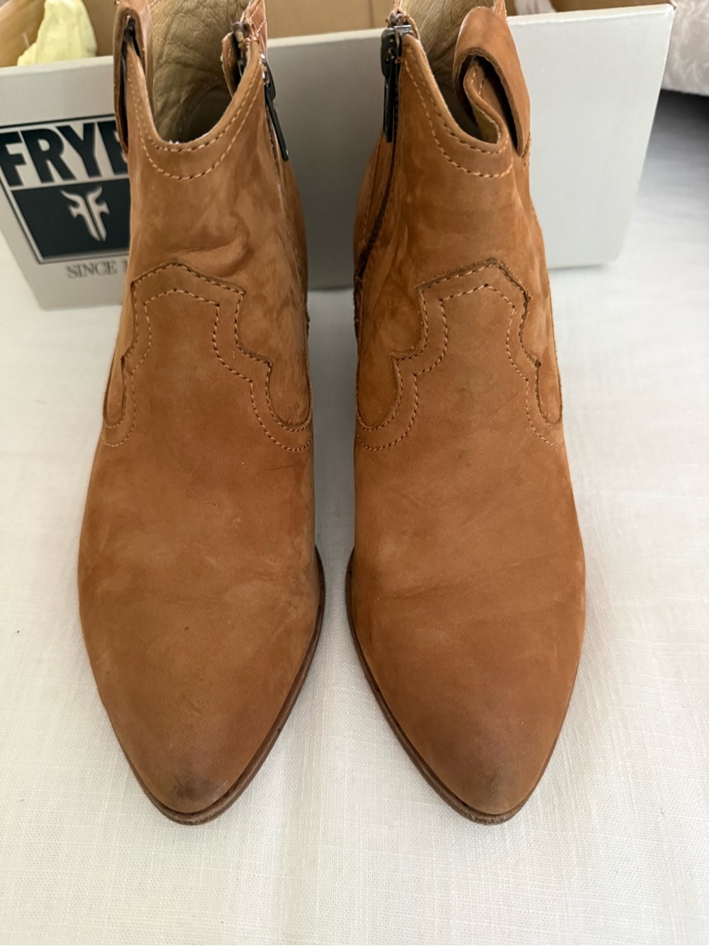 Frye Women’s Camel Suede Western Ankle Boots